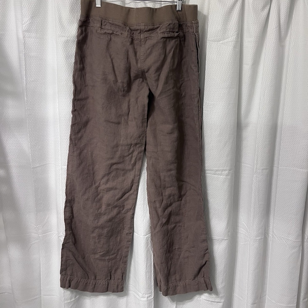 Stem Linen Wide Leg Brown Coastal Elastic Waist Pockets L Tall Lagenlook Artsy - Picture 3 of 7